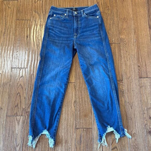 7 for all mankind Josephine high rise straight crop chewed hem jeans 27 - Picture 13 of 13